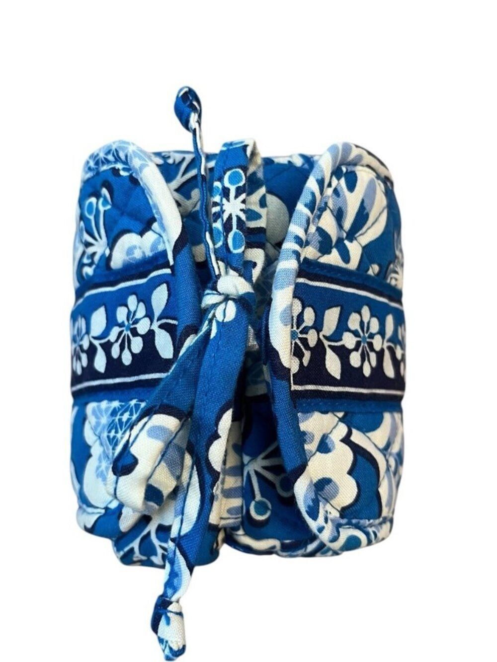 Vera Bradley Blue All Wrapped Up Jewelry Cosmetic Travel Case Soft Quilted Ties